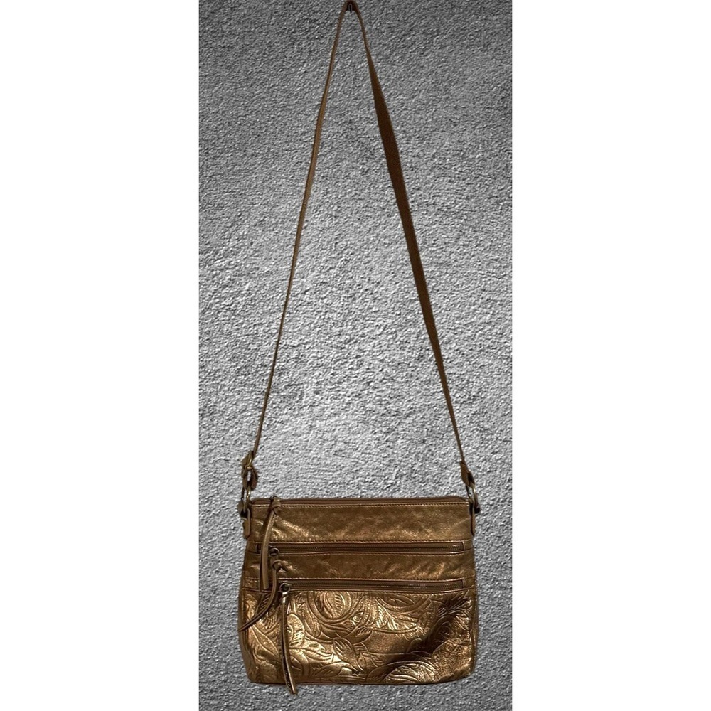 The Sak Crossbody Bag Reseda Leather Metallic Bronze/Gold Tone Embossed